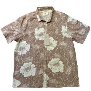 Folk Maui Tropical Linen Blend Button Down Short Sleeve Pink Tan Cream XL NWT